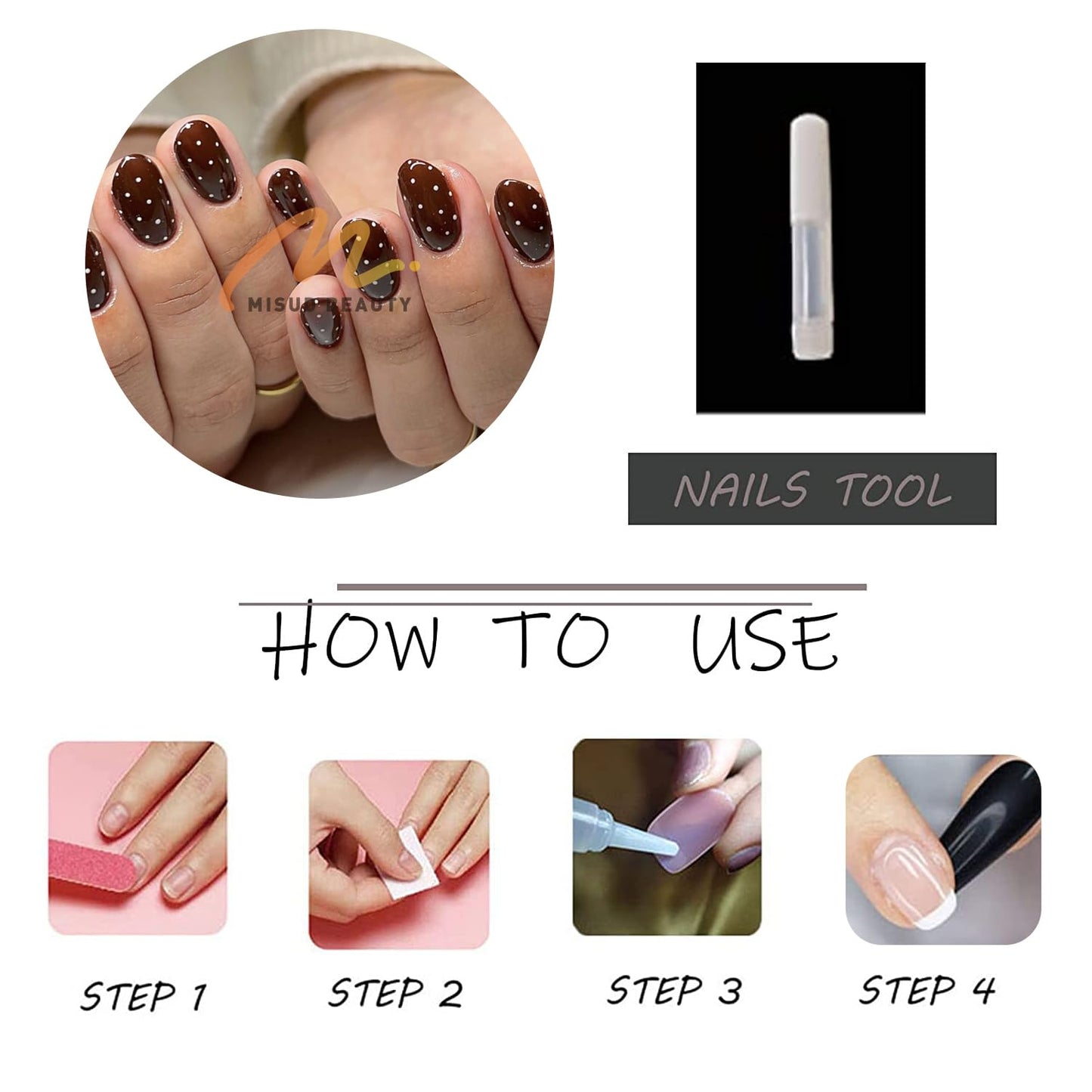 MISUD Press on Nails - Short Oval Fake Nails with Polka Dot, Acrylic Fall Brown Design 24 pcs