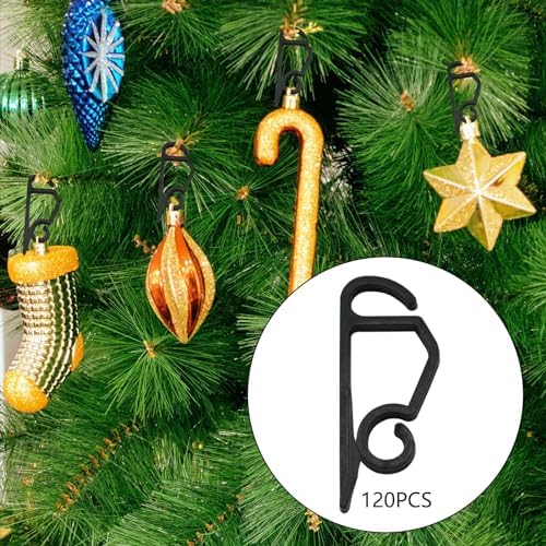 120 Pieces Christmas Light Hooks Tree Hooks Ornament Hooks Clip Hangers Plastic for Easy Attach And Remove Suitable for Christmas Trees Indoor, black