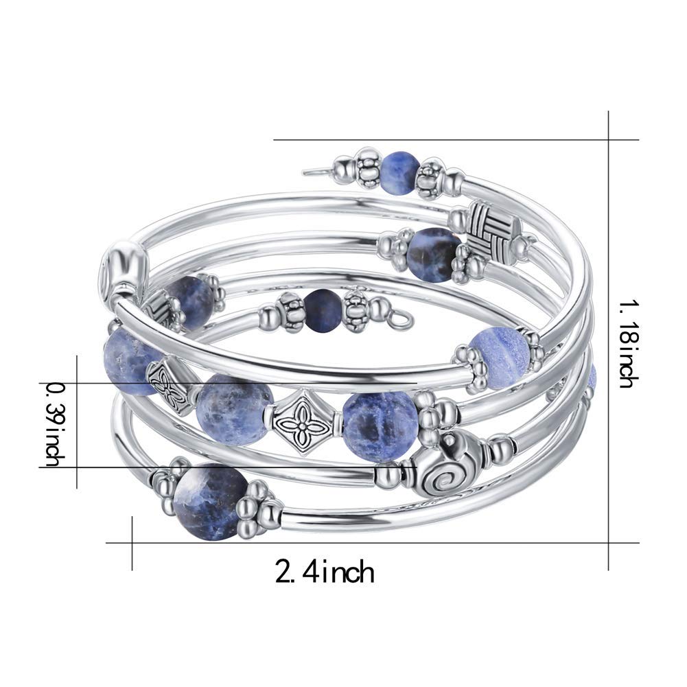 Beaded Pearl Bangle Wrap Bracelet - Fashion Bohemian Jewelry Multilayer Charm Bracelet with Thick Silver Metal Beads, Gift For Women(Navy Blue)