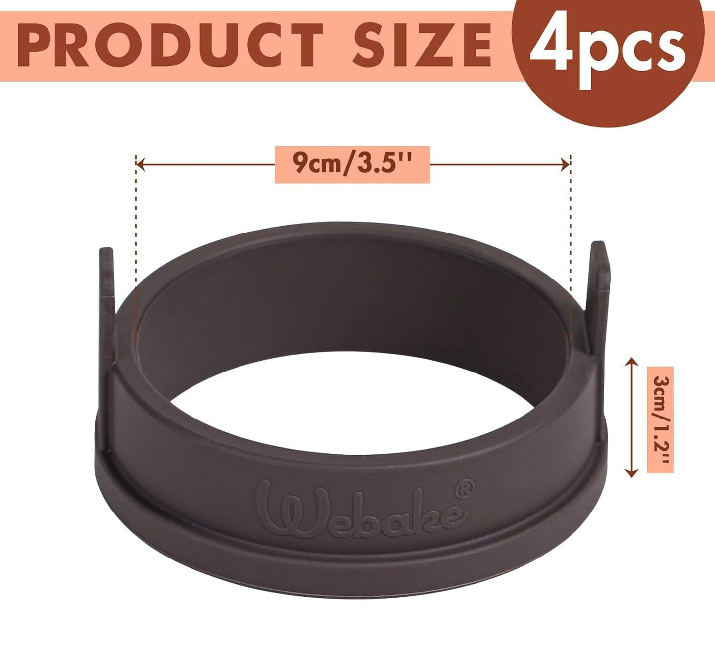 Webake Silicone Crumpet Rings Nonstick 3.5 inch Standard Size English Muffin Ring, Egg Rings, BPA-Free, Set of 4