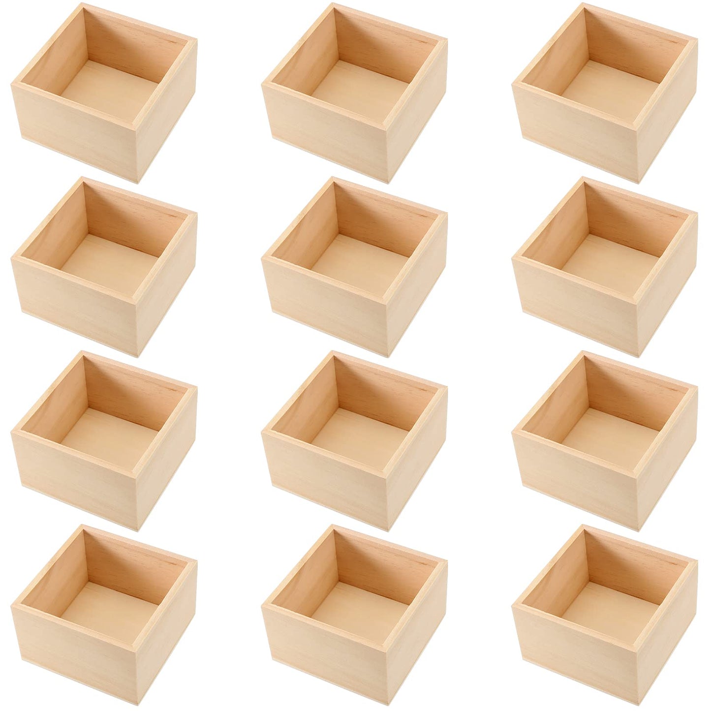 SINJEUN 12 Pack 4" x 4" Rustic Wooden Box Unfinished Small Wooden Box Wood Square Organizer Container for Crafts, Storage, Home Decor, Centerpiece, Party Supplies