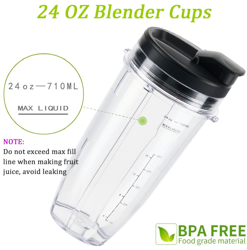 Replacement 24oz Blender Cup with Sip & Seal Lid For Nutri Ninja BL450 BL456 BL480 BL482 BL640 BL642 BL682 BN401 BN751 BN801 Foodi SS101 SS151 SS351 SS401 Ninja Blender Auto IQ Blade, 2-Pack …