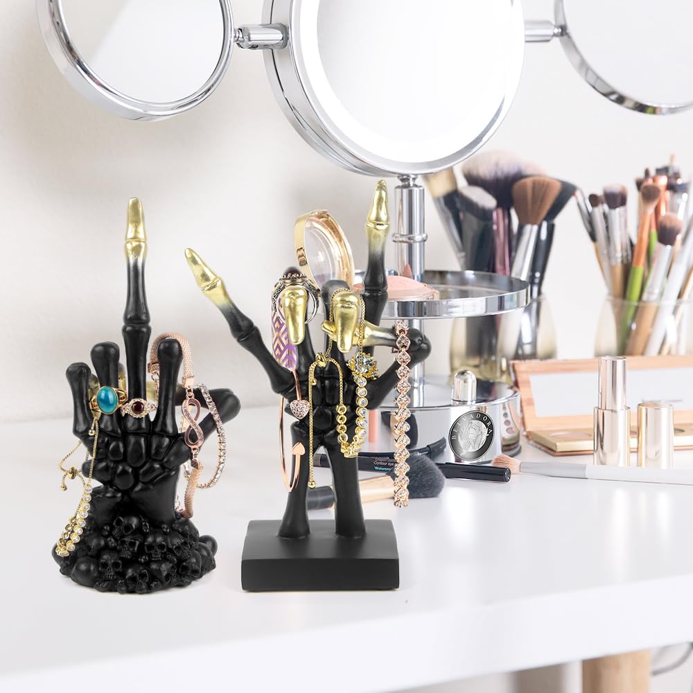 Mrlikale Gothic Skeleton Hand Form Jewelry Display Stand, Bracelet Watch Jewelry Ring Holder for Jewelry Room Home Decorations, Black(A)