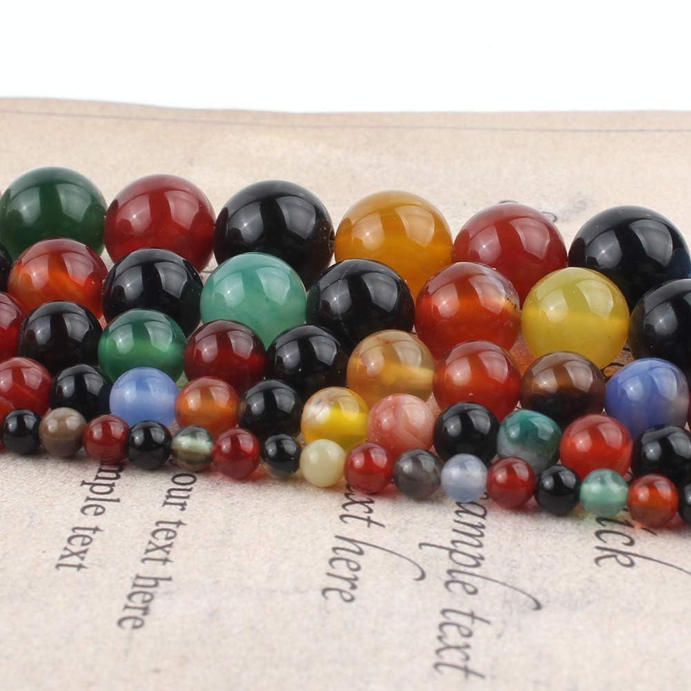 6mm Natural Multicolor Agate Beads for Jewelry Making Round Loose Gemstone Stones 1 Strand 15 Inch (About 60-63 pcs)
