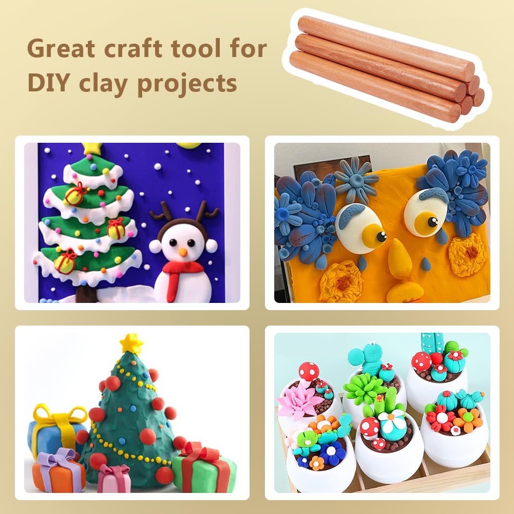 OLYCRAFT 10pcs Wood Rolling Pins 11.8 inch Clay Rolling Pins 1.1 inch Diameter Classic Wooden Rolling Pins Natural Wood Texture Rollers Wood Clay Roller for Clay Modeling Pottery Tools