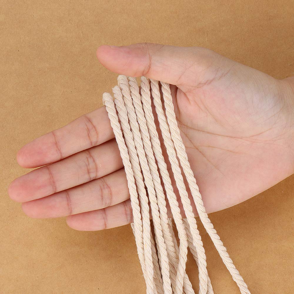 Macrame Cord 4mm x 328Yards(984Feet),Natural Cotton Macrame Rope - 3 Strands Twisted Macrame Cotton Cord for Wall Hanging, Plant Hangers, Crafts, Gift Wrapping and Wedding Decorations