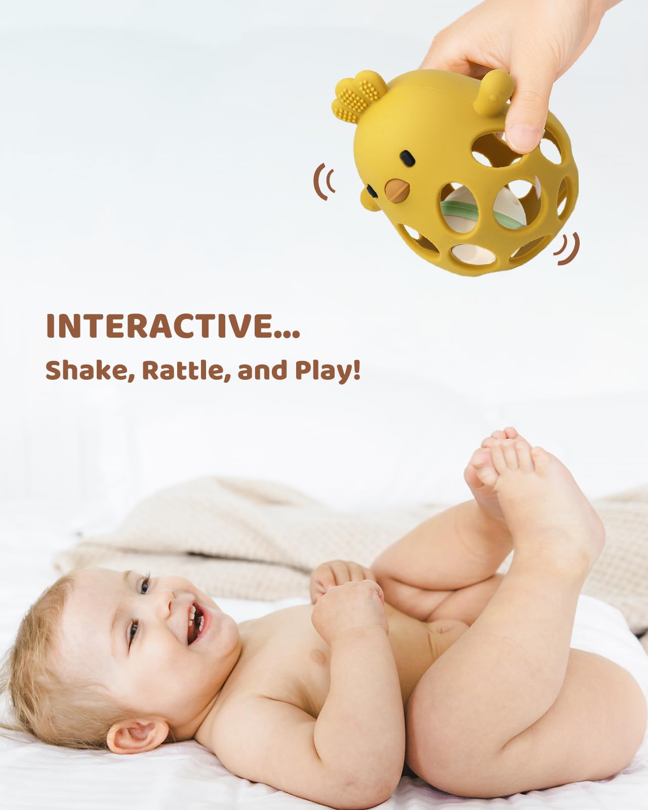 ChooKaChoo 2-in-1 Baby Teething Rattle Toy, Sensory Grasping Teether for Infants 3-12 Months, 100% Food-Grade Silicone, Easy to Hold, Soothing & Developmental, BPA Free