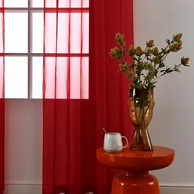 SpaceDresser Christmas Red Sheer Curtains 4 Panels Rod Pocket Semi-Sheer Curtain 72 Inches Long Light Filtering Voile Window Drapes for Bedroom Living Room Kitchen, Each 52W x 72L
