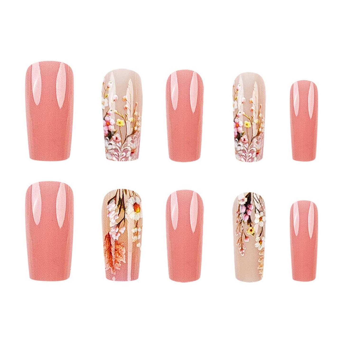 Purple Press on Nails Short Coffin Fake Nails 3D Flower Acrylic Nails Floral Leaf False Nails Matte Stick on Nails Square Artificial Nails for Women Girls Manicure 24Pcs