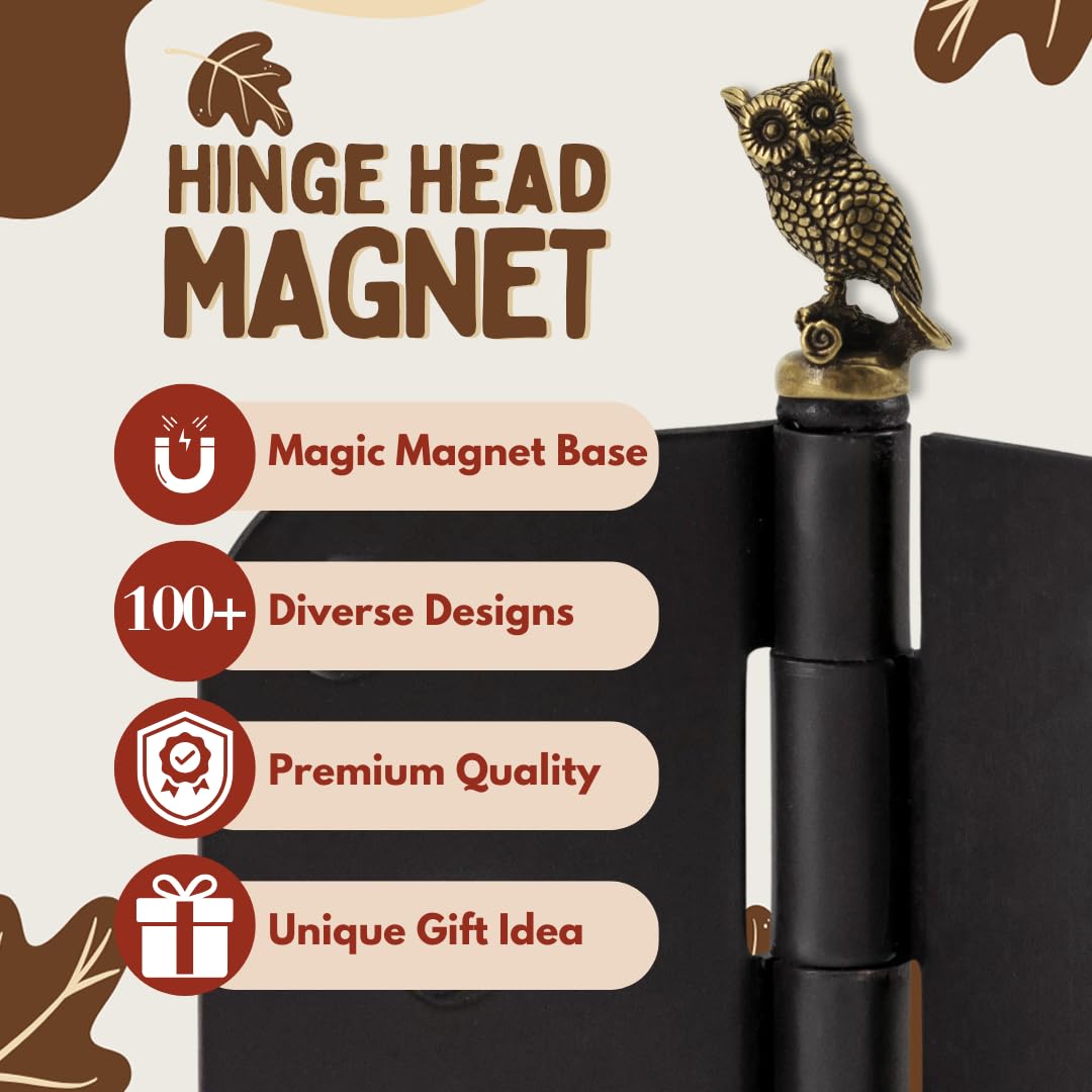 SnugMag Brass Owl Hinge Heads Decorative Topper - Magnetic Door Hinge Toppers Set of 3 - Bird Magnet Charms for Home Decoration - Whimsical Gift Idea