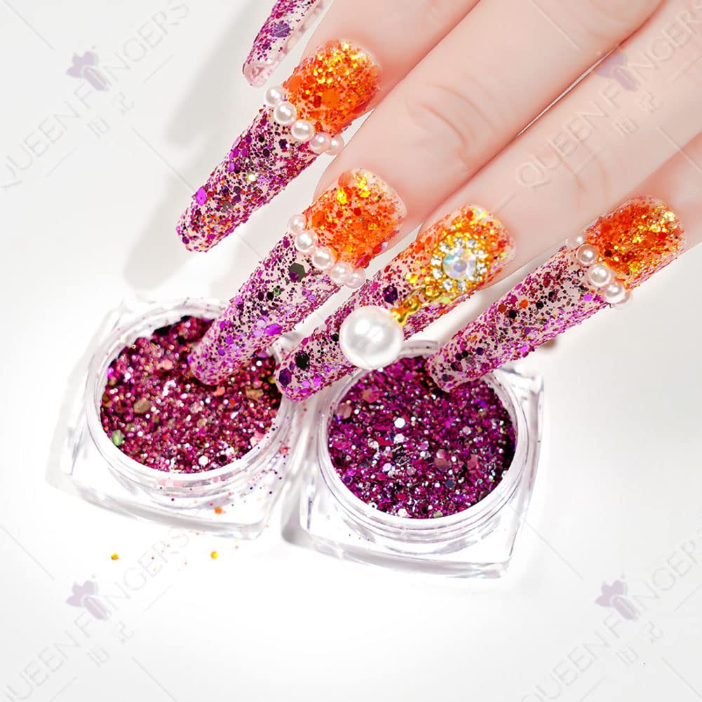 Mesiyun 12 Pots Holographic Nail Art Sequins 3D Laser Chameleon Chunky Nail DIY Sparkly Glitter Flakes for Women Manicure Tips Decorations