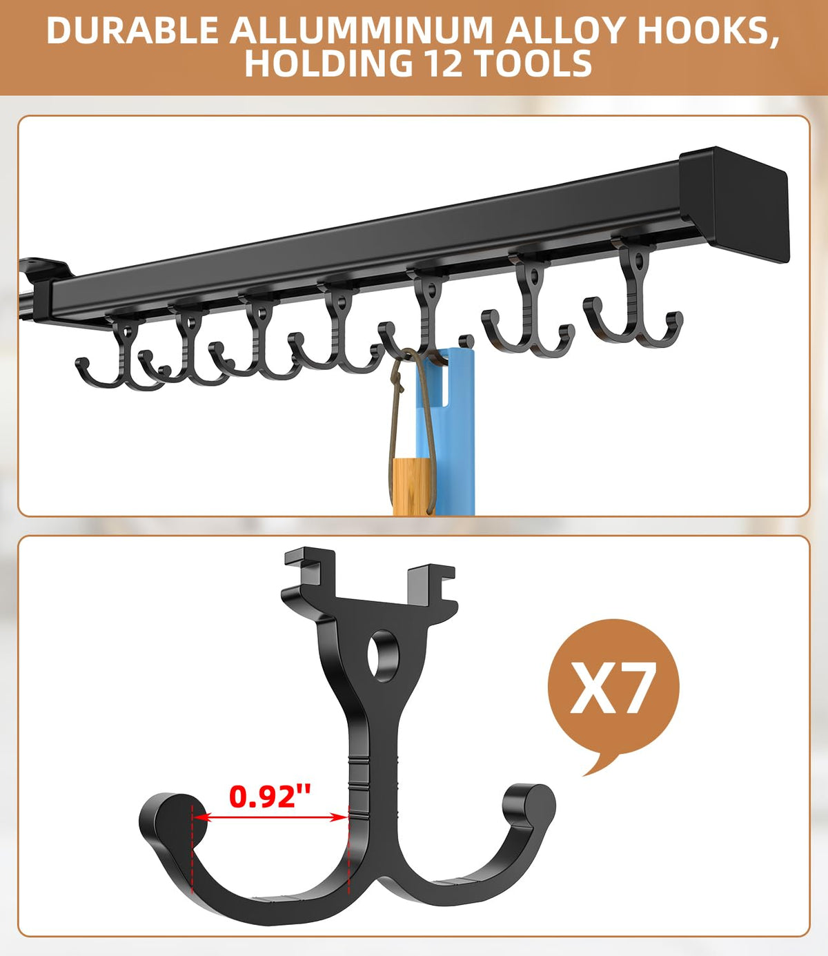 Pull Out Broom Holder With Adjustable Double Row Sliding Hook