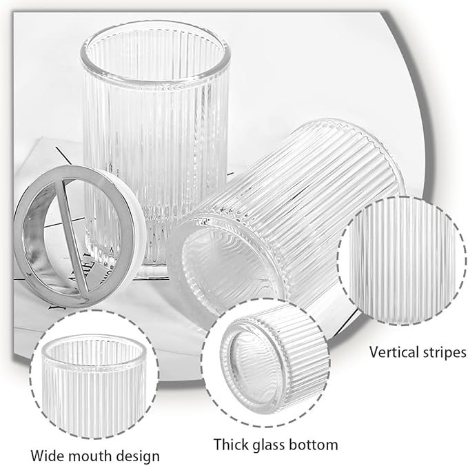 Clear Toothbrush Holders for Bathrooms, 2pcs Glass Toothbrush Holder and 12oz Bathroom Tumbler Cup Set, Silver Tooth Brush and Toothpaste Organizer for Bathroom Vanity Countertop