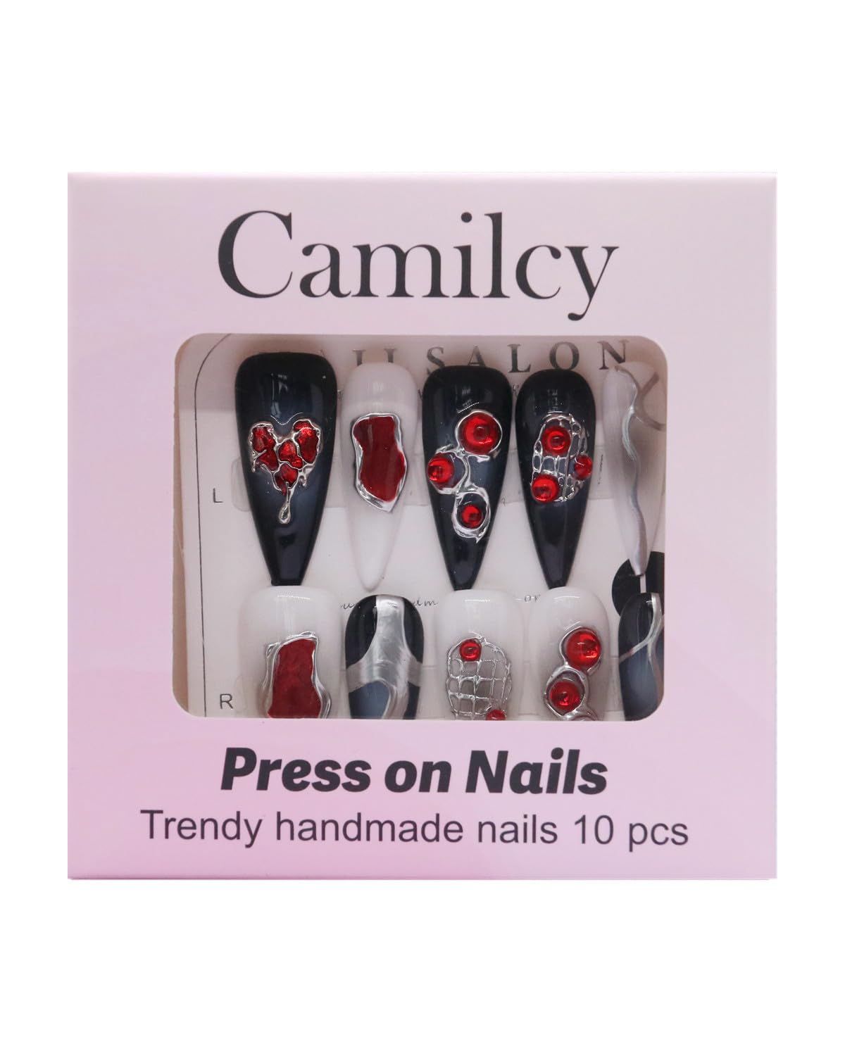 CAMILCY Handmade Nails Press on Almond Nail Pointed Green Gold Crystal Glitter Design Hand painted Reusable Gel UV Finished Pre shaped False Nails for Women 10pcs 3D Handmade Nails (A42, M)