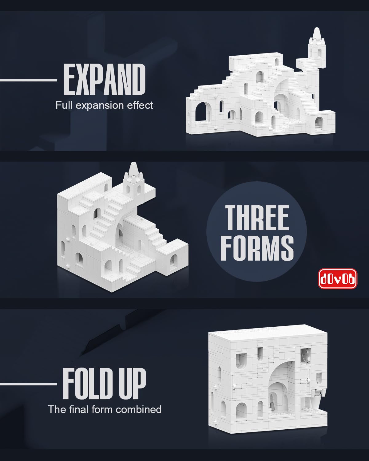 dOvOb 668PCS White Castle Building Blocks, Architectural Model Kit for Adults, Transformable & Collectible Display Set, Challenging Construction Toy for Teens and Adults