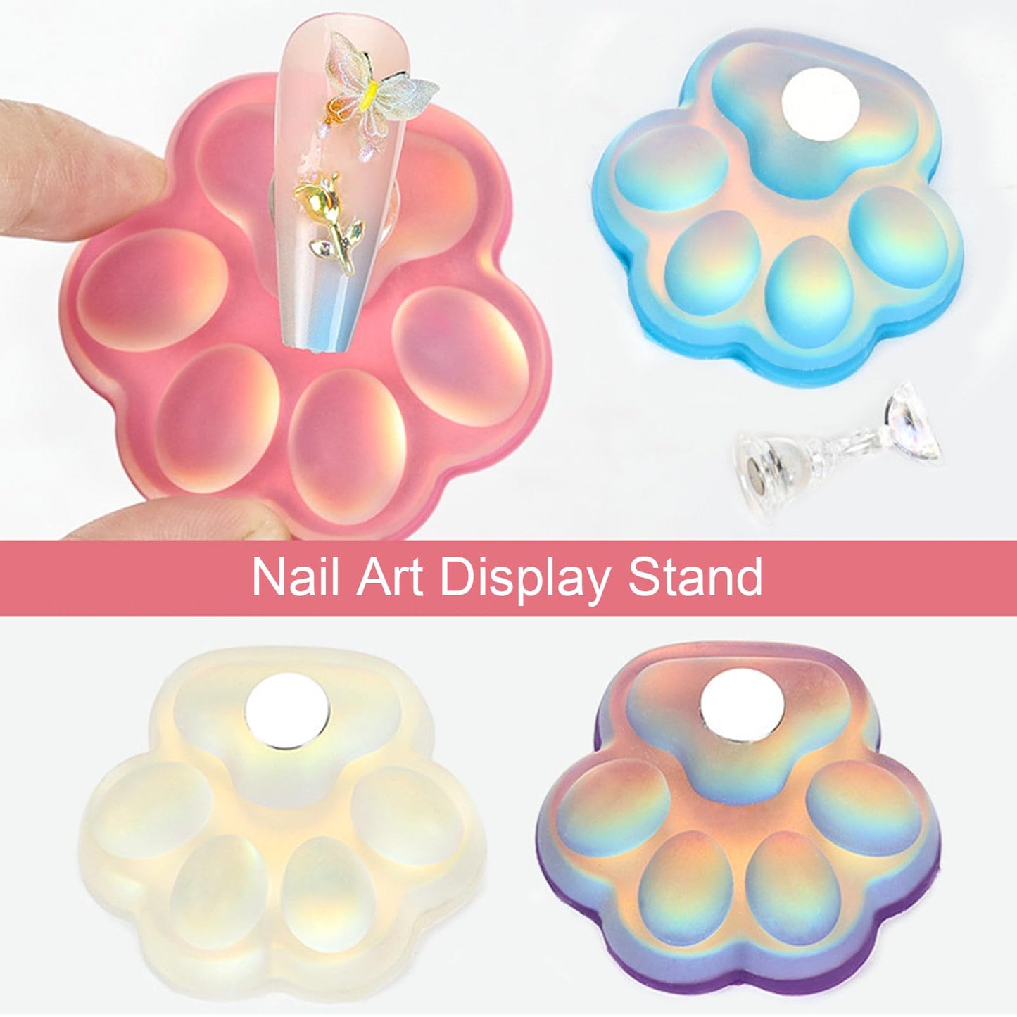 Saluaqui 4pcs Nail Stand for Press Ons, Cat Claw Magnetic Acrylic Nail Art Display Stand Practice Holder, Training Fingernail Display Stands, Salon DIY Manicure Tools, Wholesale Business