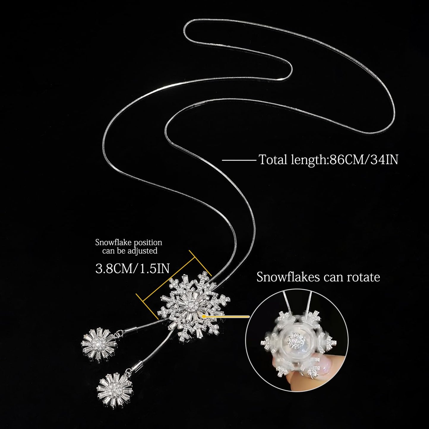 Suyi Trendy Crystal Long Necklace All-Match Style Shining Clothing Sweater Chain Snowflake Silver 1