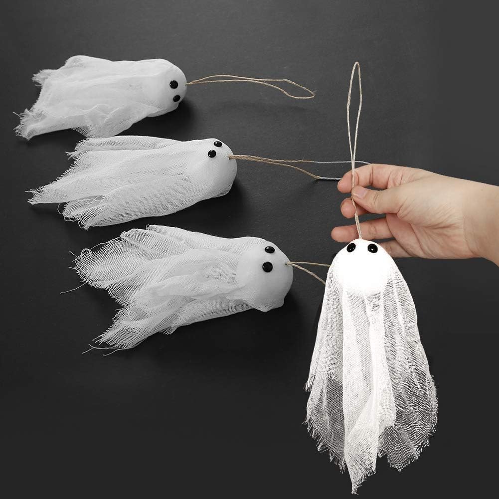 Decor365 Spooky Christmas Tree Hanging Ghost Decor Small Cute White Ghosts Creepmas Decorations Ofiice Classroom Living Room Mini Ghost Garland Outdoor Spookmas Party Decorations (Pack of 12)