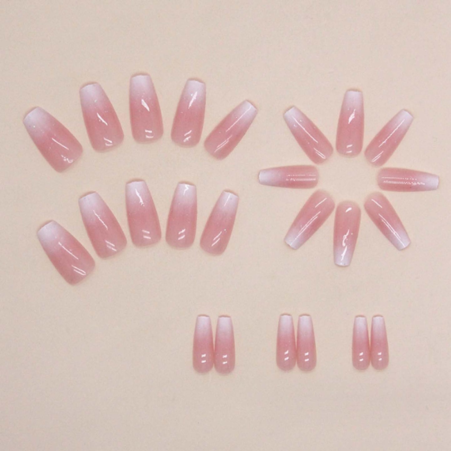 YoYoee Long Coffin False Nails Pink Gradient Press on Nails Glitter Fake Nails Full Cover Stick on Nails for Women and Girls 24PCS