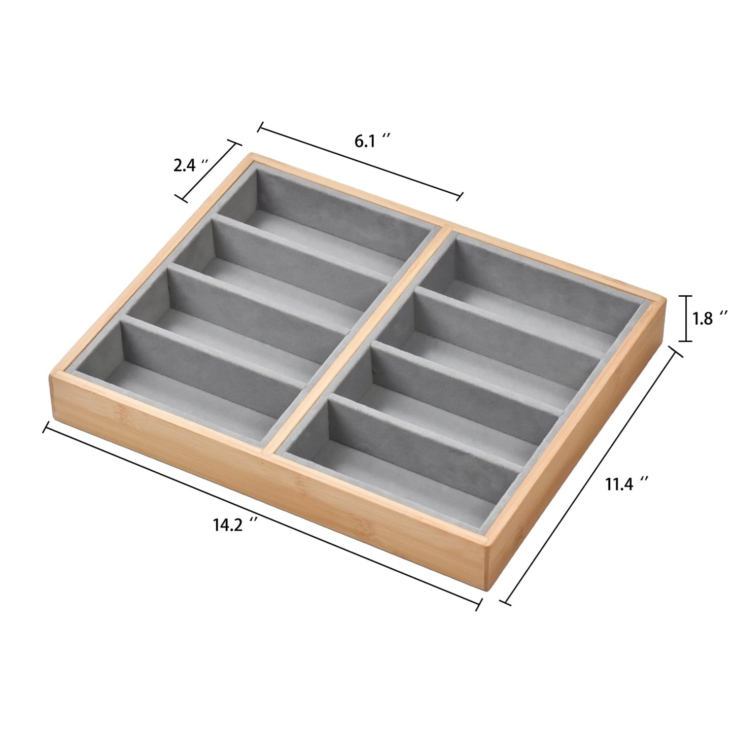 Lunavita Natural Bamboo Velvet Lining Glasses Eyeglass Eyewear Sun glasses Sunglasses Box Storage Case Tray Display Showcase Organizer Box (8 Grids)
