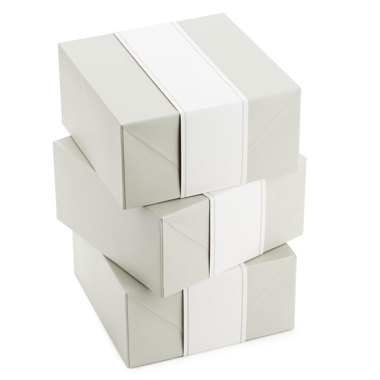 Hallmark 8" Medium Pearl White Gift Boxes with Wrap Bands (3 Boxes, 3 Wrap Bands) for Easter, Weddings, Bridal Parties, Valentine's Day, Graduations, Wrapped Treats and Cookies