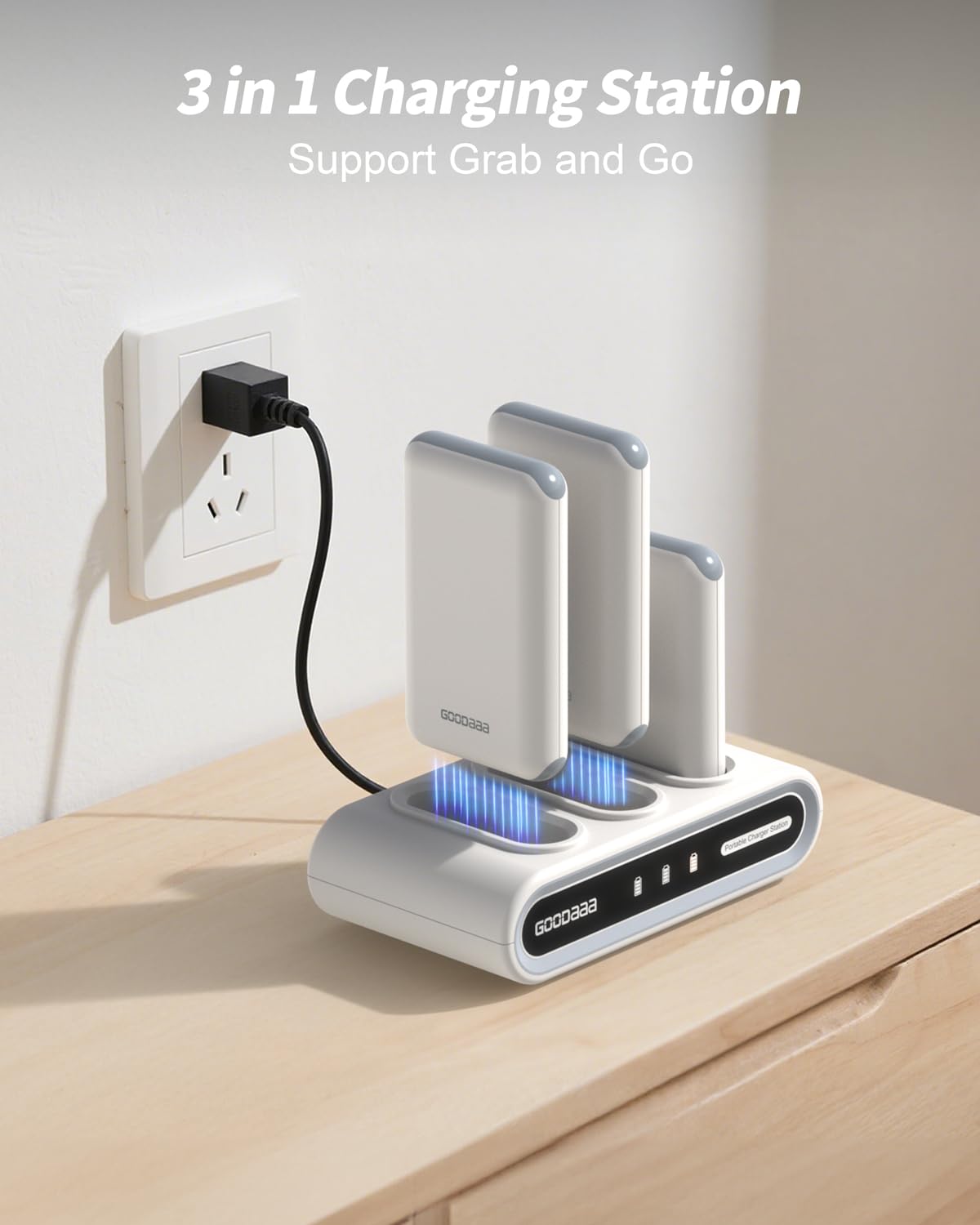 GOODaaa Portable Charger, 3-Pack 10000mAh Slim Power Bank Built in Cables, 3 Outputs 1 Inputs Family Power Hub for All Mobile Devices, Charging Station Set Includes 180 DlY Stickers, for Home,Office