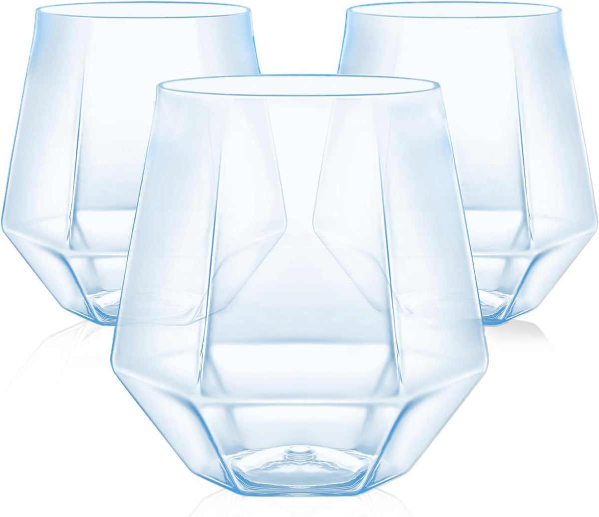40 Pcak Plastic Stemless Wine cocktail Whiskey Champagne Glasses, 12 Oz Disposable Unbreakable Cups for Party Bars Wedding Tasting (Blue)