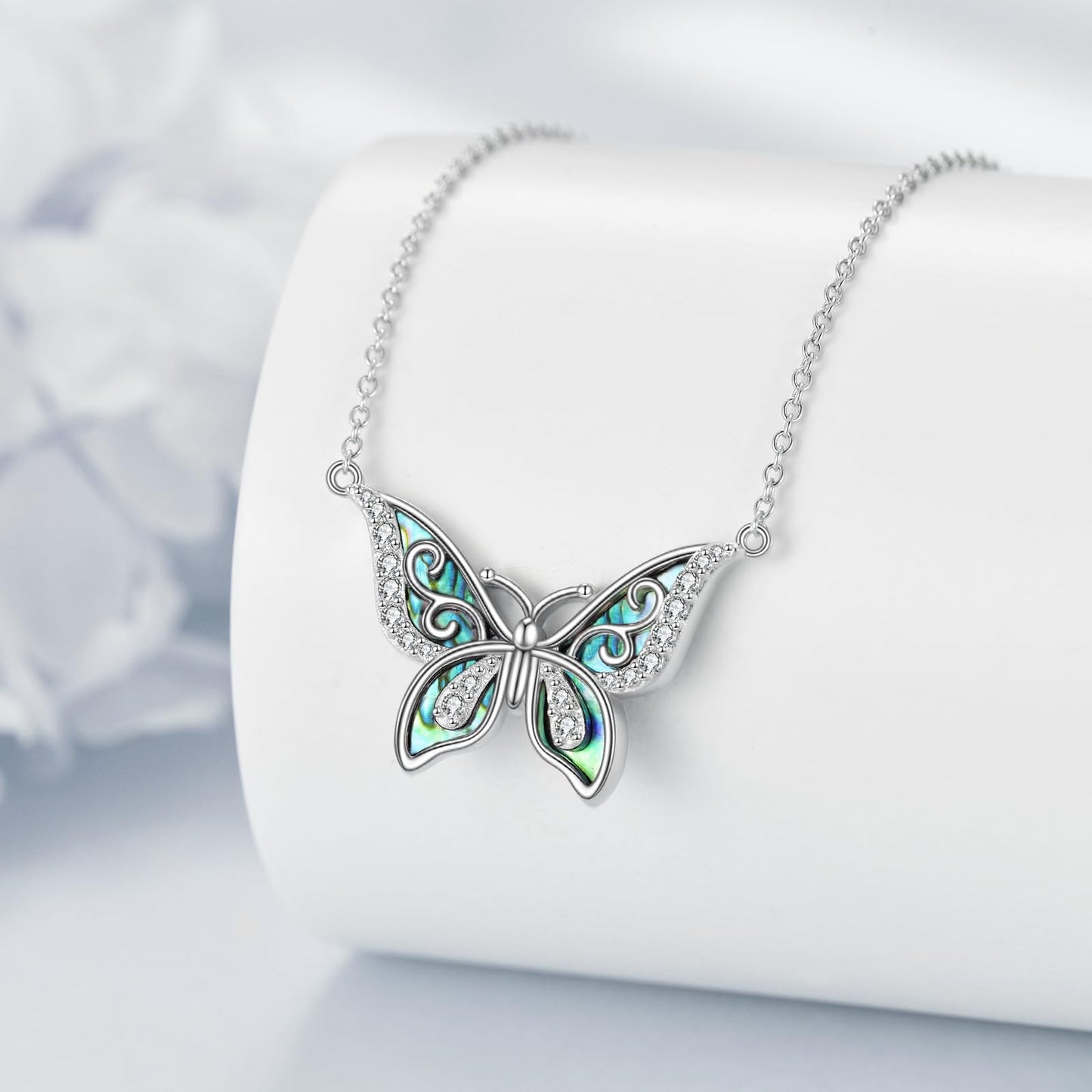 KQF Butterfly Necklace 925 Sterling Silver Butterfly Pendant Abalone Shell Jewelry Gift for Women Mom Daughter