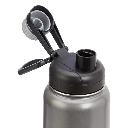 Amazon Basics Large Insulated Stainless Steel Water Bottle, Leakproof Spout Lid, BPA-Free, Vacuum Insulated, Keeps Drinks Cold, Portable, 30.1 ounces, Gray