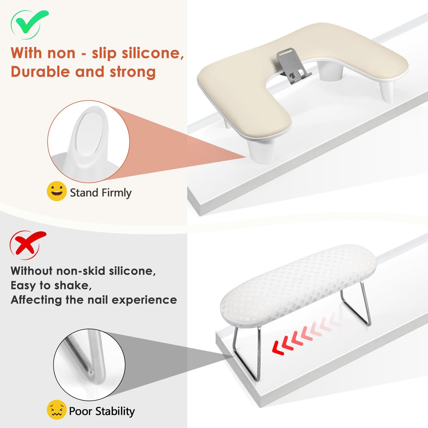 LIONVISON Arm Rest for Nails Tech: U Shaped Ergonomic Nail Hand Rest Stand PU Leather with Rotating Phone Holder for Nail Salon Manicurist (Beige)