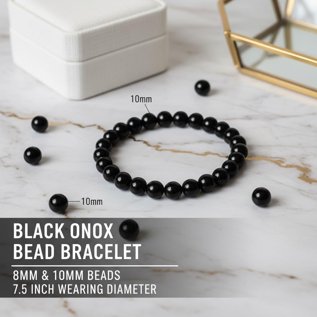 The Vida Handmade AAA+ Quality Crystal Stretch Elastic Bracelet - Nature Gemstone - Jewelry Gift - Holiday Gift - For Women & Men (Black Onyx)