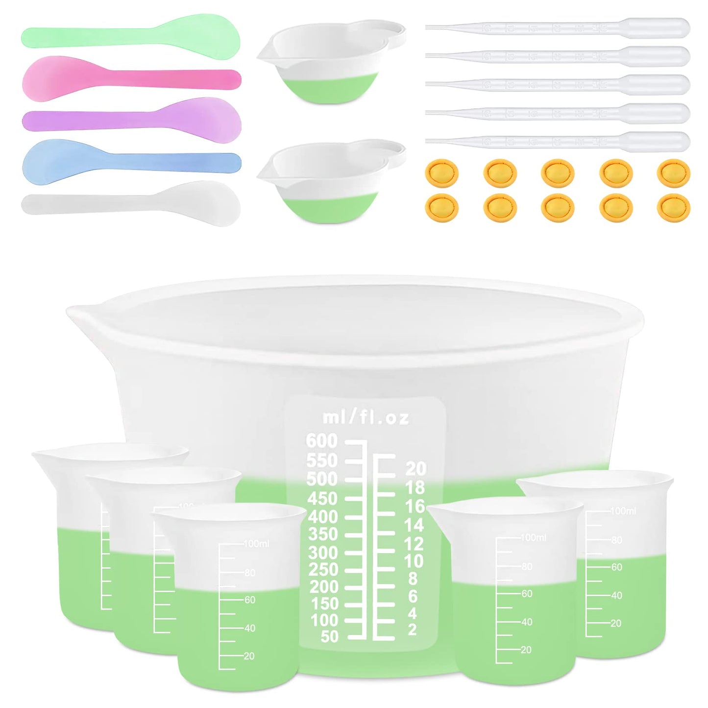 Silicone Measuring Cups for Resin Supplies - Kit with 600ml & 100ml Mixing Cups and Tools for Molds, Epoxy, Cooking, Casting Moulds, Jewelry Making