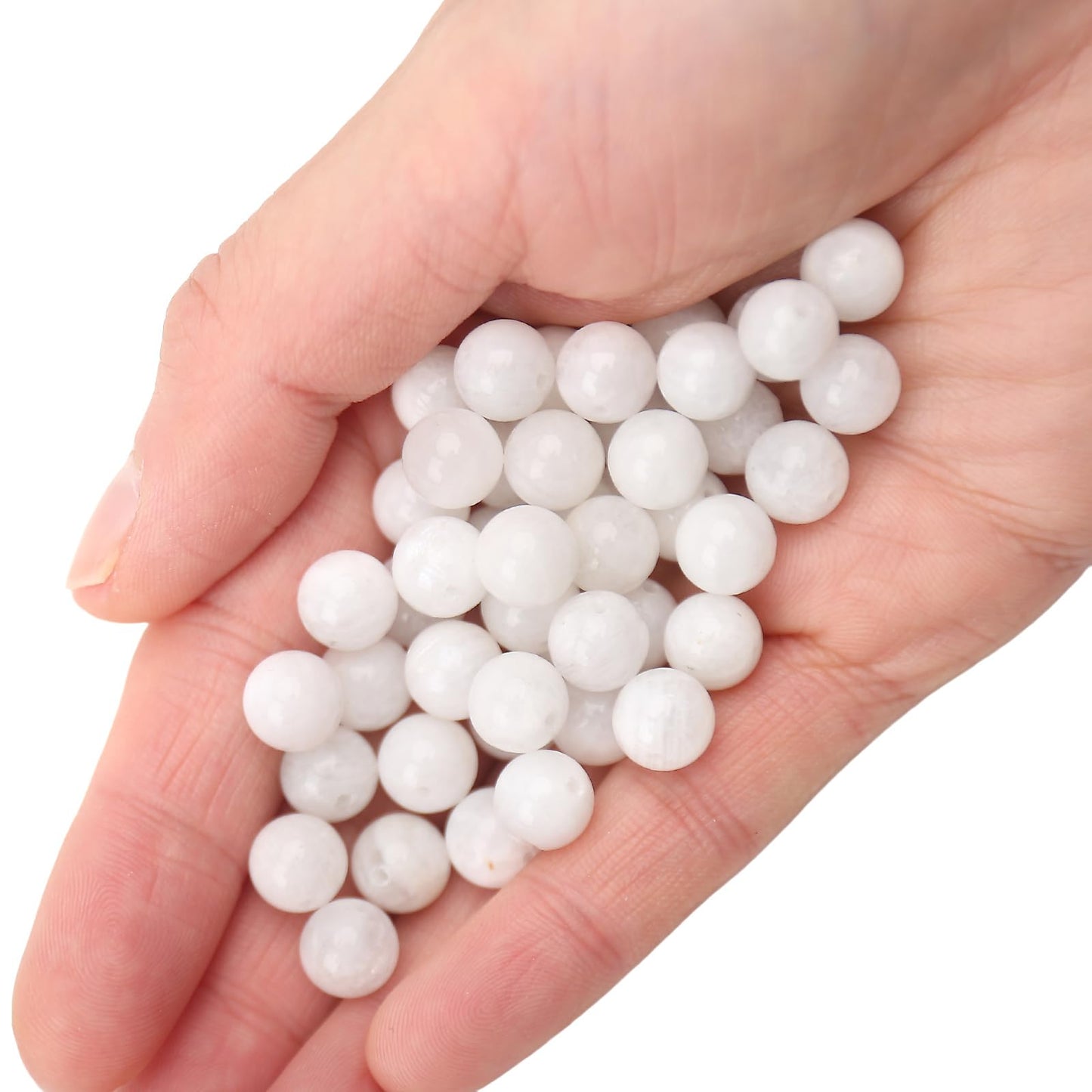 70PCS Natural 8MM Healing Gemstone, Moonstone Energy Stone Round Loose Beads, Semi-Precious Crystal Beads with Free Elastic String for Jewelry Making DIY