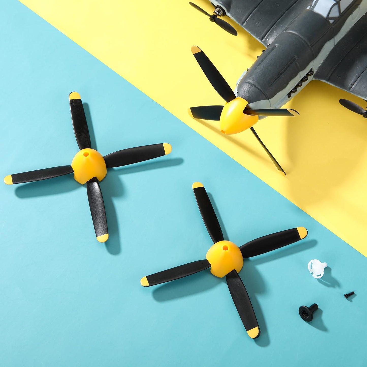 Hollowfly 6 Sets Spare Rc Plane Propellers Compatible with 500mm P51 Rc Plane 4 Channel Remote Control Airplane P51 with Propeller Savers Adapter, Yellow Nose