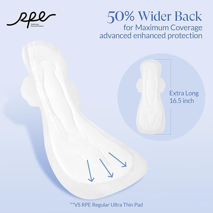 100% Organic Super Long Overnight Pads with Wings, Extra Heavy Sanitary Pad for Women Ultimate Absorbency, Ultra Thin Coverage Cotton Period Menstrual Pads (Extra Long Overnight, Size 6, 10ct)