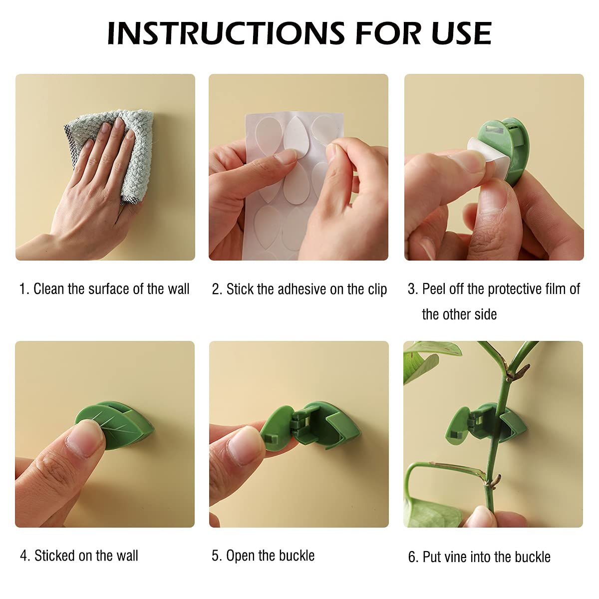 LUCKJUJU 40 Pcs Plant Climbing Wall Fixture Clips Self-Adhesive Hook Vines Traction Clips Invisible Holder Garden Green Leaf Simulation Self-Adhesive Hook Wire Fixing Supporting