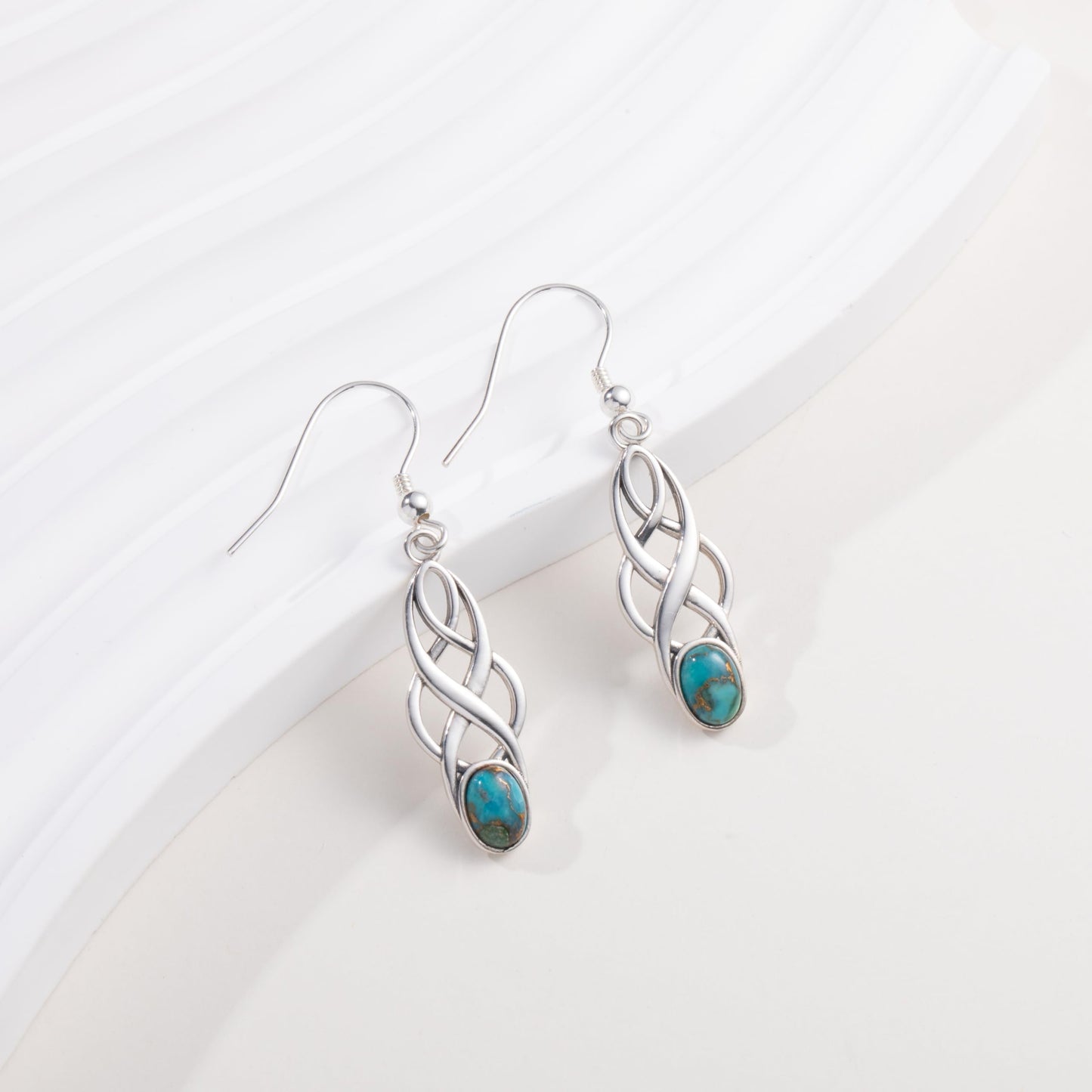 Tungstory Turquoise Earrings Sterling Silver Lightweight Celtic Dangle Earrings Celtic Jewelry for Women