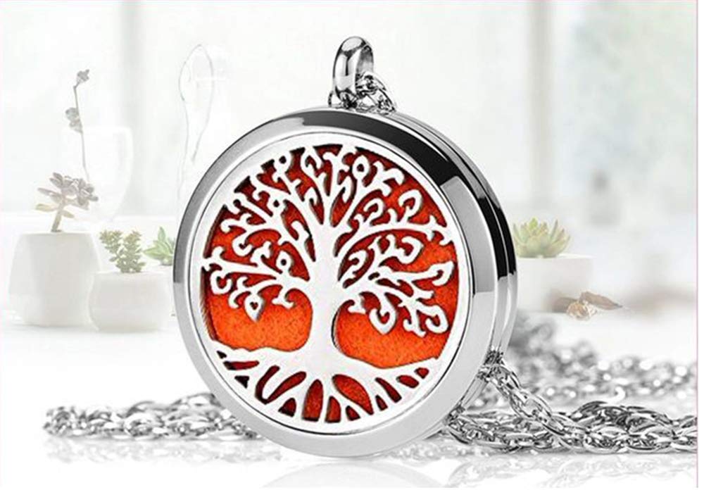 Aromatherapy Essential Oil Diffuser Necklace Tree of Life Pattern Stainless Steel Locket Pendant