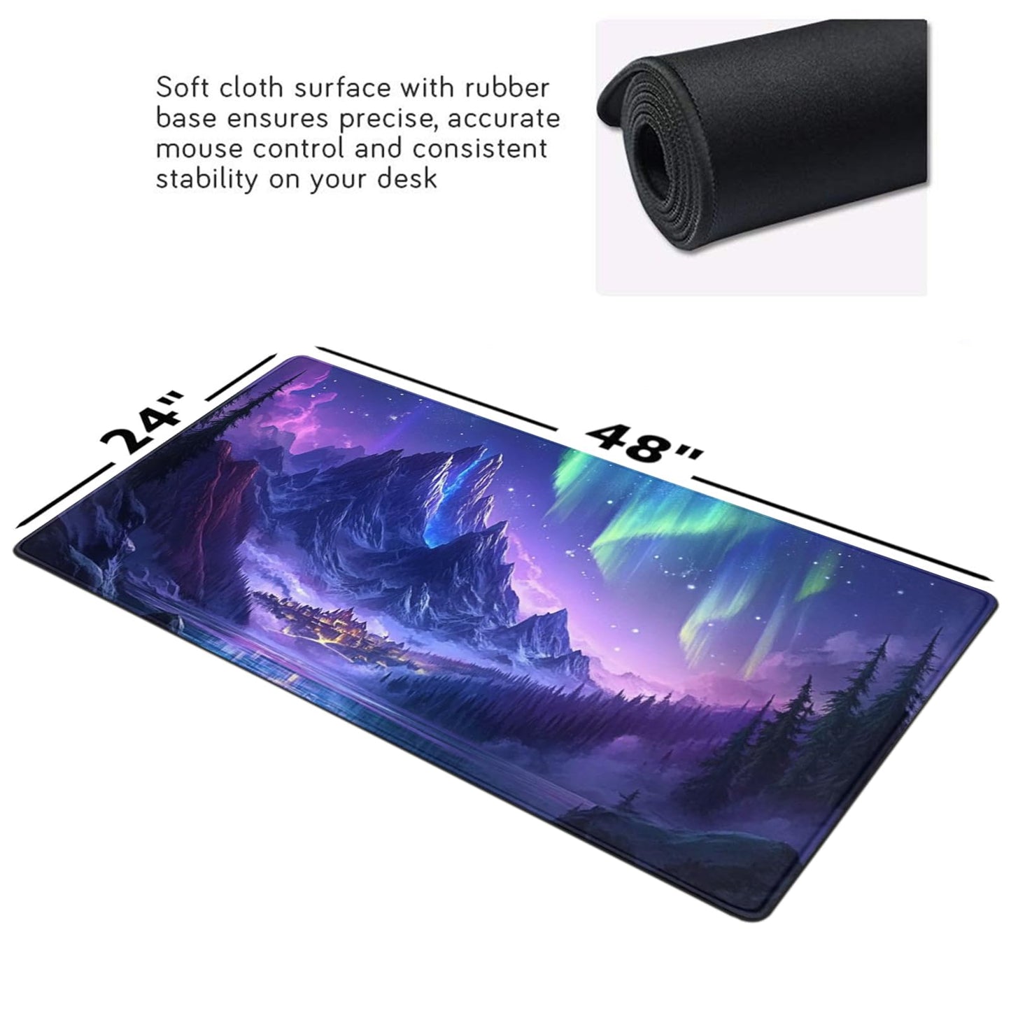 ZOCOZY Extended Mouse Pad Large Gaming Mouse Pads - Aurora Painting Northern Lights Mountains Stars Desk Pad Computer Desk Mat Non-Slip Mousepad for Game Players, Office, Study (48" x 24")