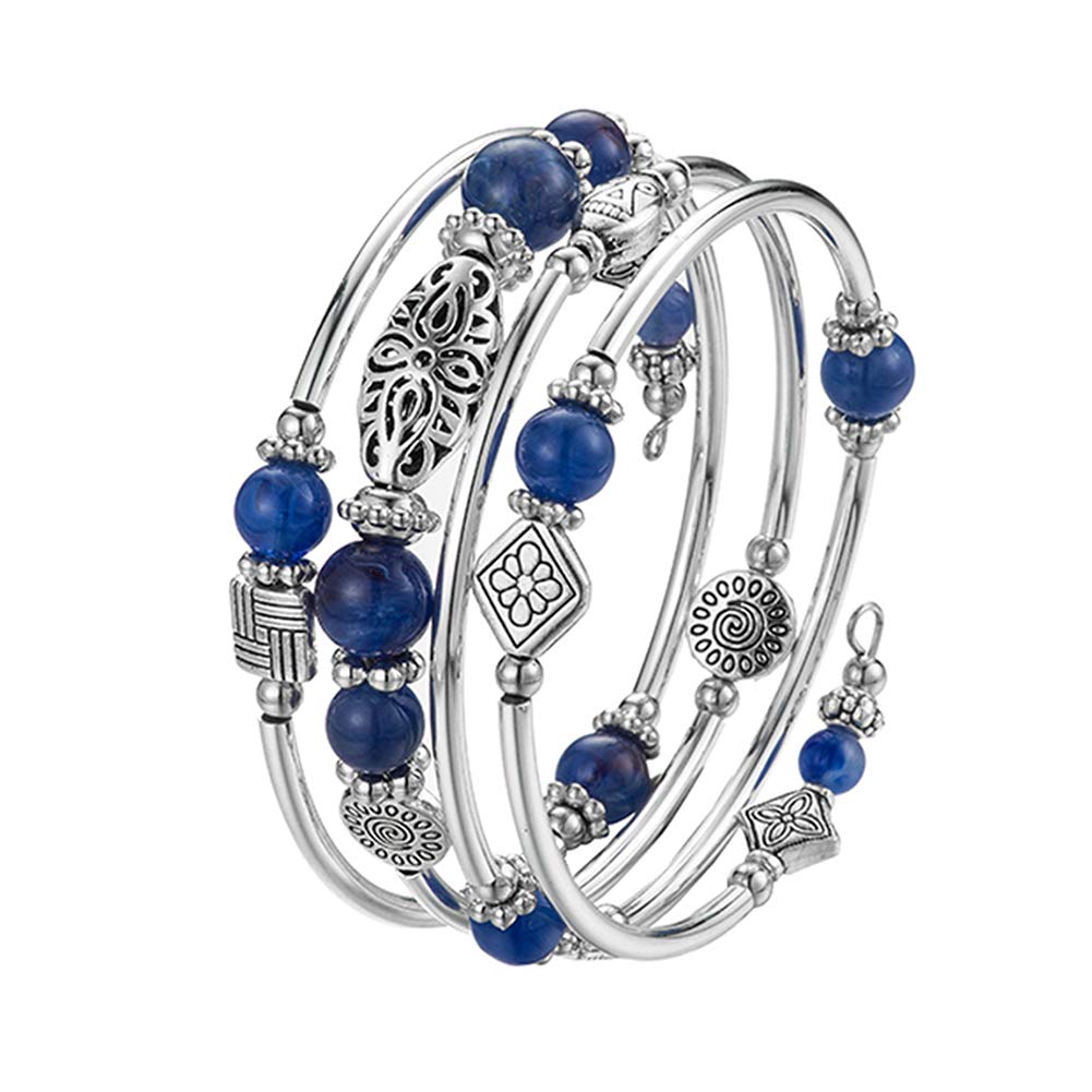 BULINLIN Layered Wrap Bangle Turquoise Bracelet - Bead Bracelet with Natural Agate Stone, Gifts For Women (11-sapphire)