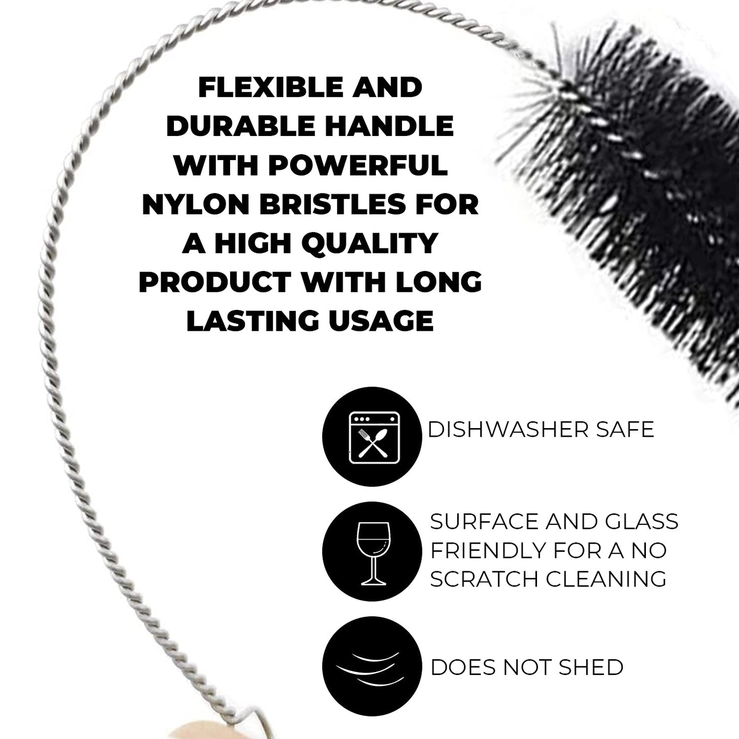 Flexible Drain Cleaning Brush (72" Long) for Drains, Bottles, Bathroom Sink, Bathtub, Shower, and Kitchen Sink, Heavy-Duty Double Ended Nylon with Elastic Hose, Bathroom Essentials, Black