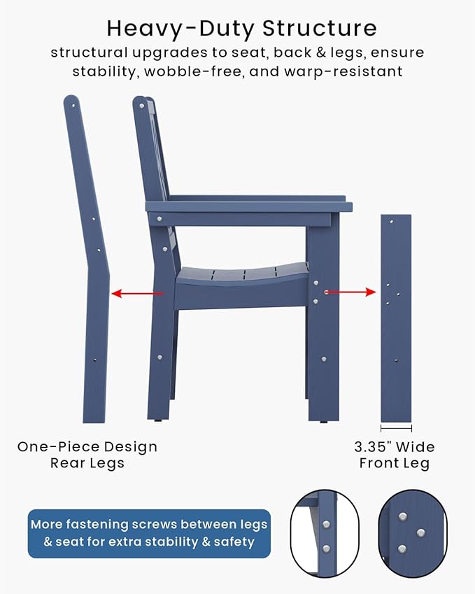 7-Piece Outdoor Dining Set, HDPE All-Weather Patio Table and Chairs Set for 6, Outdoor Patio Furniture Sets with Umbrella Hole for Outside, Deck, Backyard, Garden (Navy Blue)