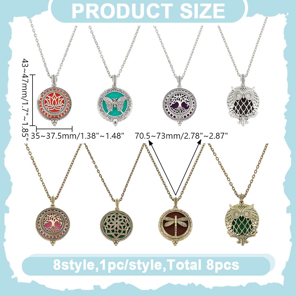 arricraft 8 Pcs Essential Oil Diffuser Pendants, Alloy Aromatherapy Charms Necklace Bulk Blend Perfume Diffuser Necklace Set for Women Jewelry Accessories