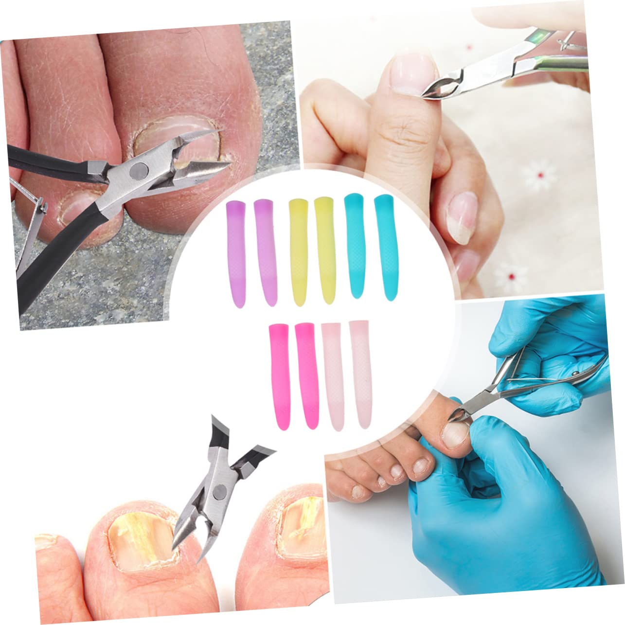 DOITOOL Silicone Anti-Slip Handle Covers for Cuticle Scissors Nail Trimmer Sleeves 6 Pairs Comfortable Grip Protective Nail Art Accessories for Manicure Tools