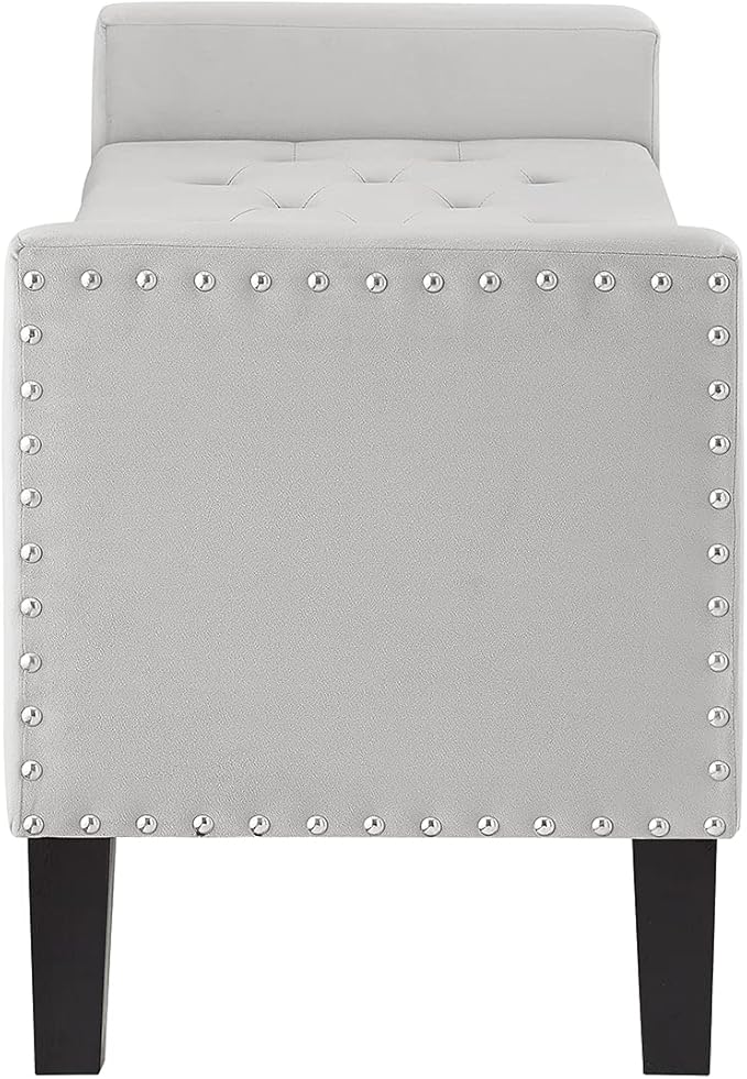 24KF Velvet Modern Upholstered Tufted Button Storage Bench with Arms for Bedroom,Entryway Living Room Soft Padded Seat -Gray
