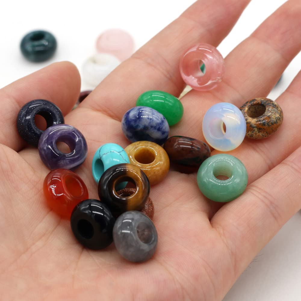 Natural Semi-Precious Stone Large Hole Loose Beads Abacus Shape Fashionable Opal Amethyst Unakite Rose Quartz Charm Beads for Making Necklace Bracelet 5x10mm