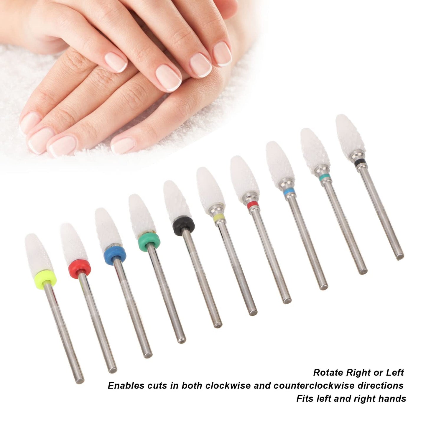 10 pcs Ceramic Nail Drill Bits Set, Electric Nail Files, Cuticle Polishing Bits for Acrylic Gel Nails, for Manicure and Pedicure for Nail Grinding
