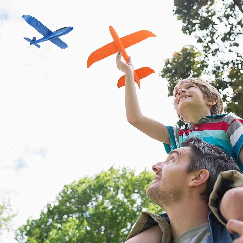 WenToyce 2 Pack Throwing Foam Airplanes, 13.7 Inches 2 Flight Mode Glider Inertia Planes Model, Manual Launch Epp Flying Aircraft Planes for Kids Outdoor Sport