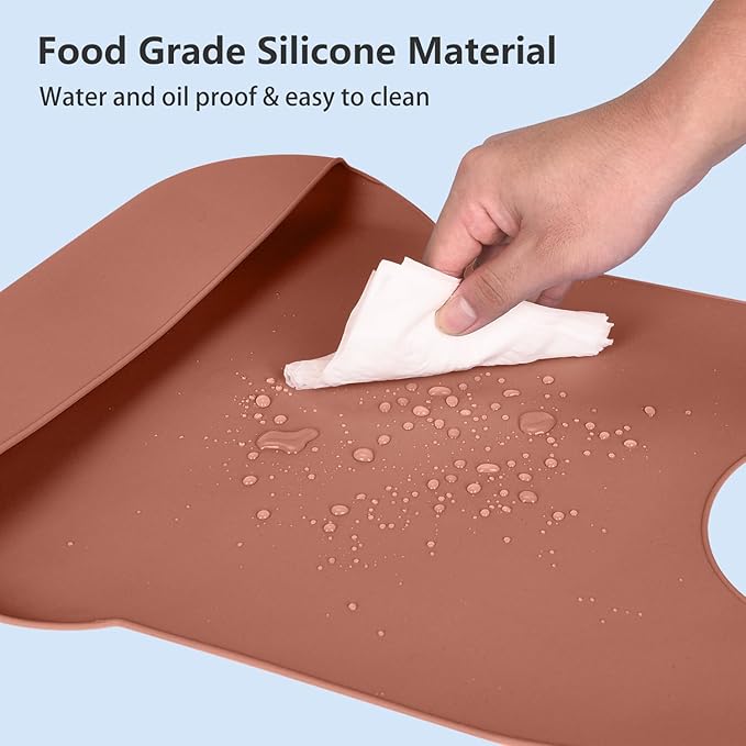 Adult Bibs for Men Women Elderly Adjustable Washable Silicone Adult Bibs for Elderly with Crumb Catcher (Brown)