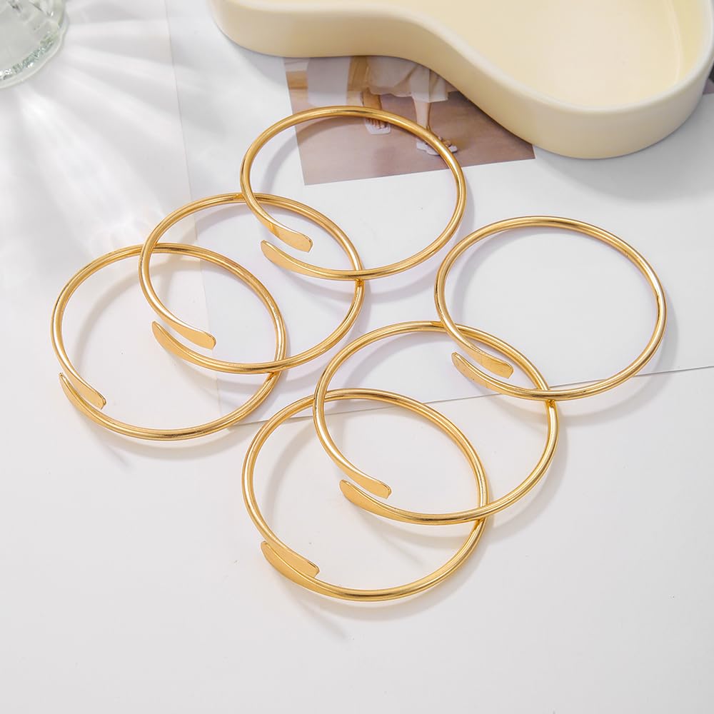 RINTOLER 6Pcs Gold Cuff Bangle Bracelets Set for Women - Multi Layer Stackable Textured Bracelets Boho Jewelrys for Women. (6pc Cuff Gold)